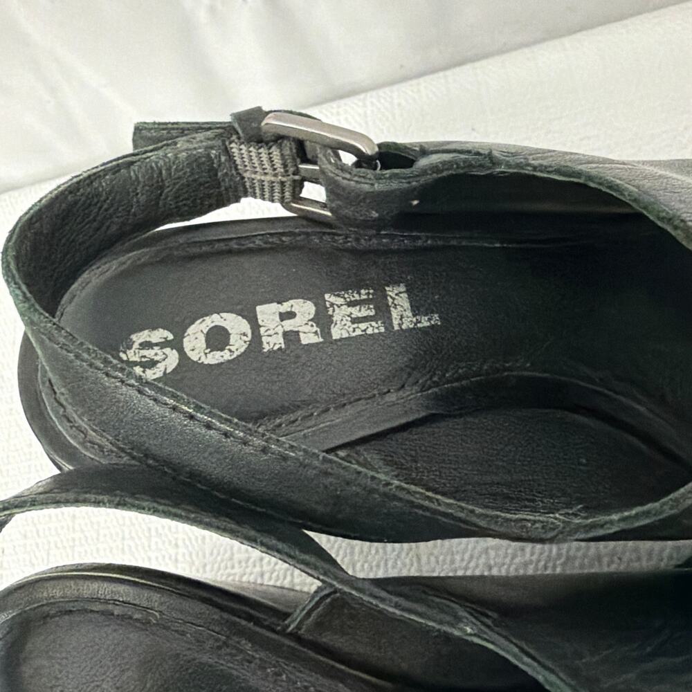 Sorel Sandals Black Leather Women’s Size 7.5 Nadia Slingback Chunky Heel - Picture 3 of 11